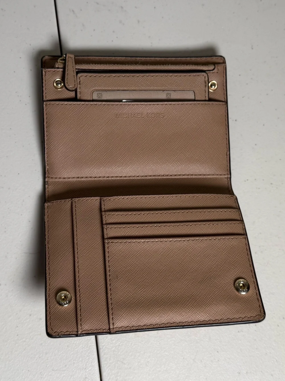 Michael Kors Tan Saffiano Leather Card & Key Holder Wallet with Gold Logo
